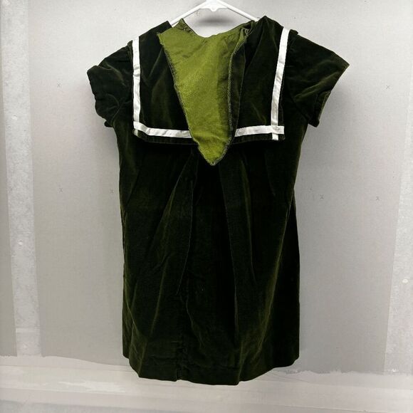 vintage 60s It Must Be Love Green Velvet Dress Cream Tie Design Bow Mod Size 7-8 - Picture 3 of 4